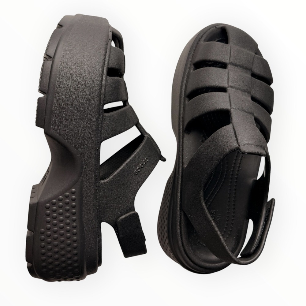 Crocs Stomp Fisherman Sandal Black Platform Caged Gladiator Chunky Women's 6 - Picture 3 of 10